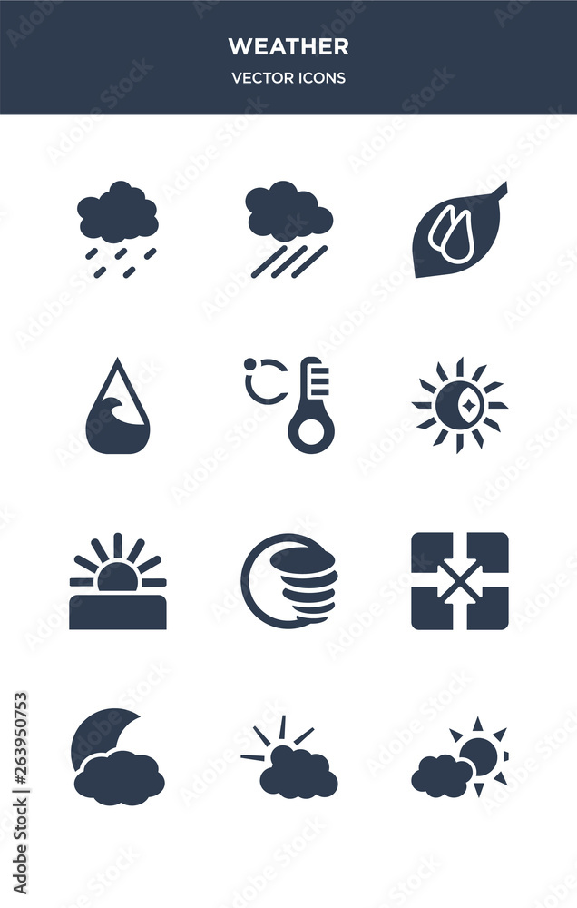 12 weather vector icons such as clouds and sun, cloudy day, cloudy night, convergence, cyclone contains dawn, daytime, degree, deluge, dew, downpour icons 12 weather vector icons such as clouds and sun, cloudy day, cloudy night, convergence, cyclone contains dawn, daytime, degree, deluge, dew, downpour icons