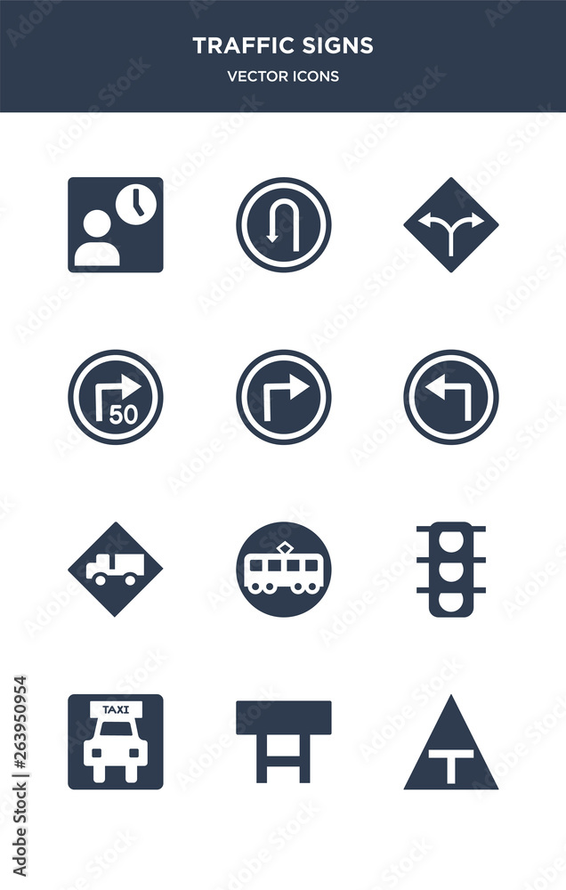 12 traffic signs vector icons such as t junction, tall, taxi, traffic lights, tram contains truck, turn left, turn right, turn with advisory speed, two ways, u icons 12 traffic signs vector icons such as t junction, tall, taxi, traffic lights, tram contains truck, turn left, turn right, turn with advisory speed, two ways, u icons