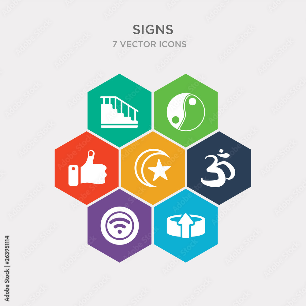 simple set of entry, wifi, pranava om, islamic crescent with small star icons, contains such as icons thumbs down hand, yin yang, upstairs and more. 64x64 pixel perfect. infographics vector