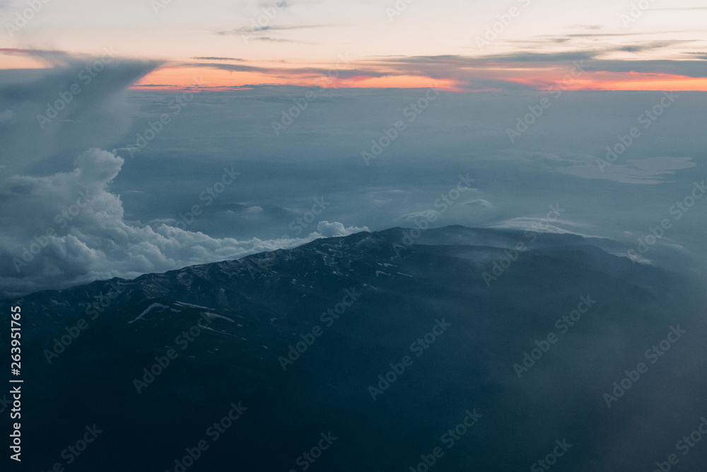 Sunset over the mountains during blue hour