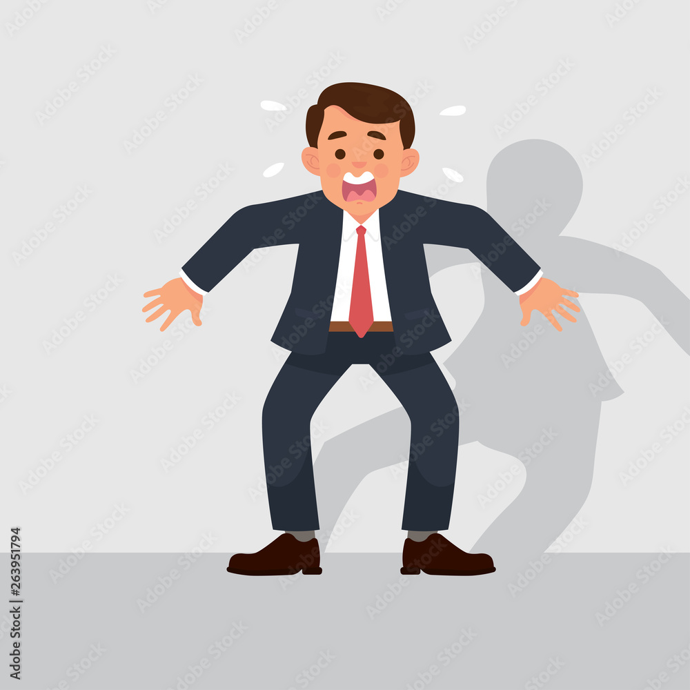 vector illustration male worker afraid of something. worker terrified