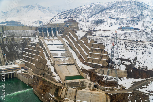 View of dam with snowy nature