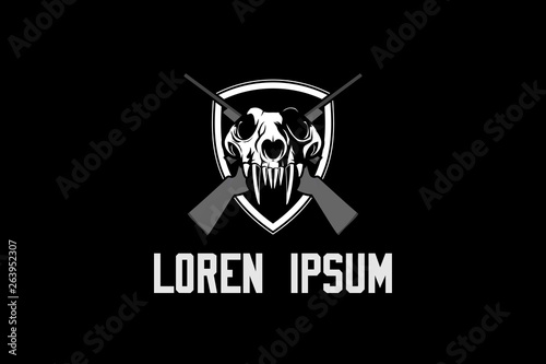 head wolf skull with rifle logo vector template