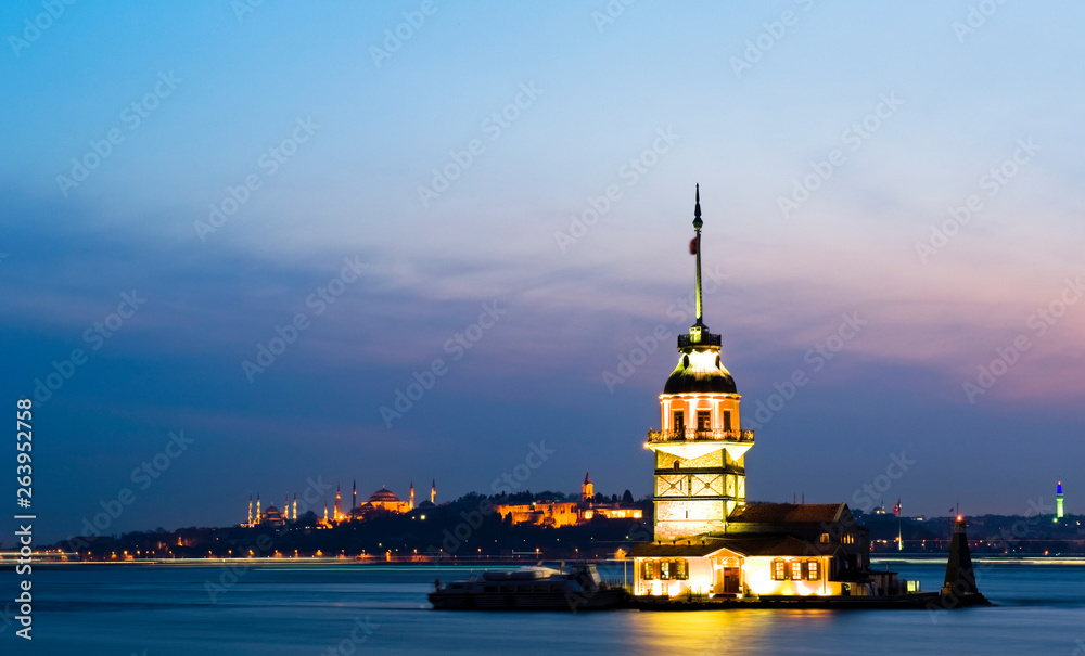 Maiden tower at bosporus and city view from istanbul