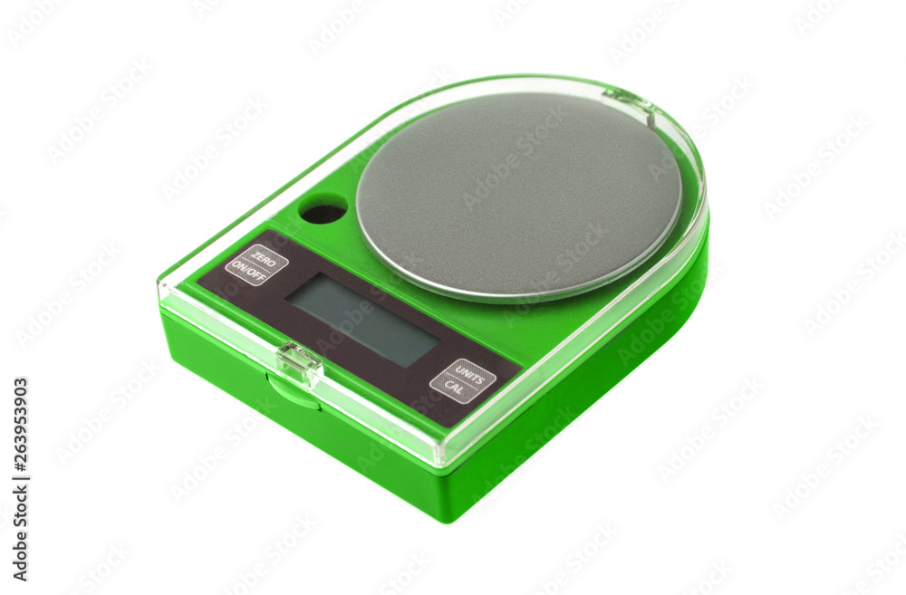 portable red electronic scales isolated on white back portable red electronic scales isolated on white back