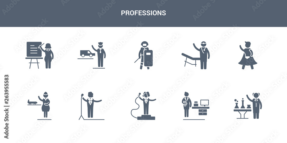 10 professions vector icons such as scientist, secretary, showman, singer, stewardess contains superhero, surgeon, swat, taxi driver, teacher. professions icons 10 professions vector icons such as scientist, secretary, showman, singer, stewardess contains superhero, surgeon, swat, taxi driver, teacher. professions icons