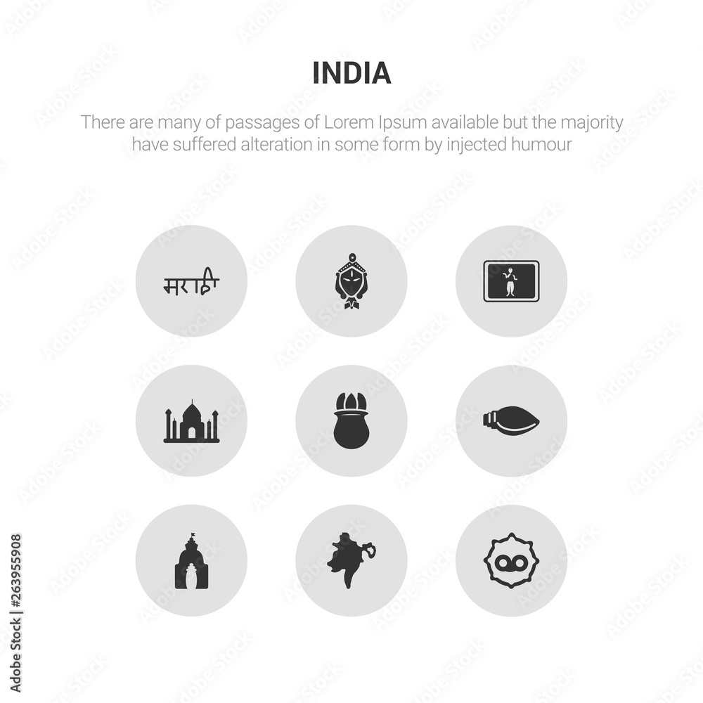 9 round vector icons such as telugu language, assam, odisha, biju janata dal, ugadi contains uttar pradesh, bollywood, durga puja, marathi language. telugu language, assam, icon3_, gray india icons