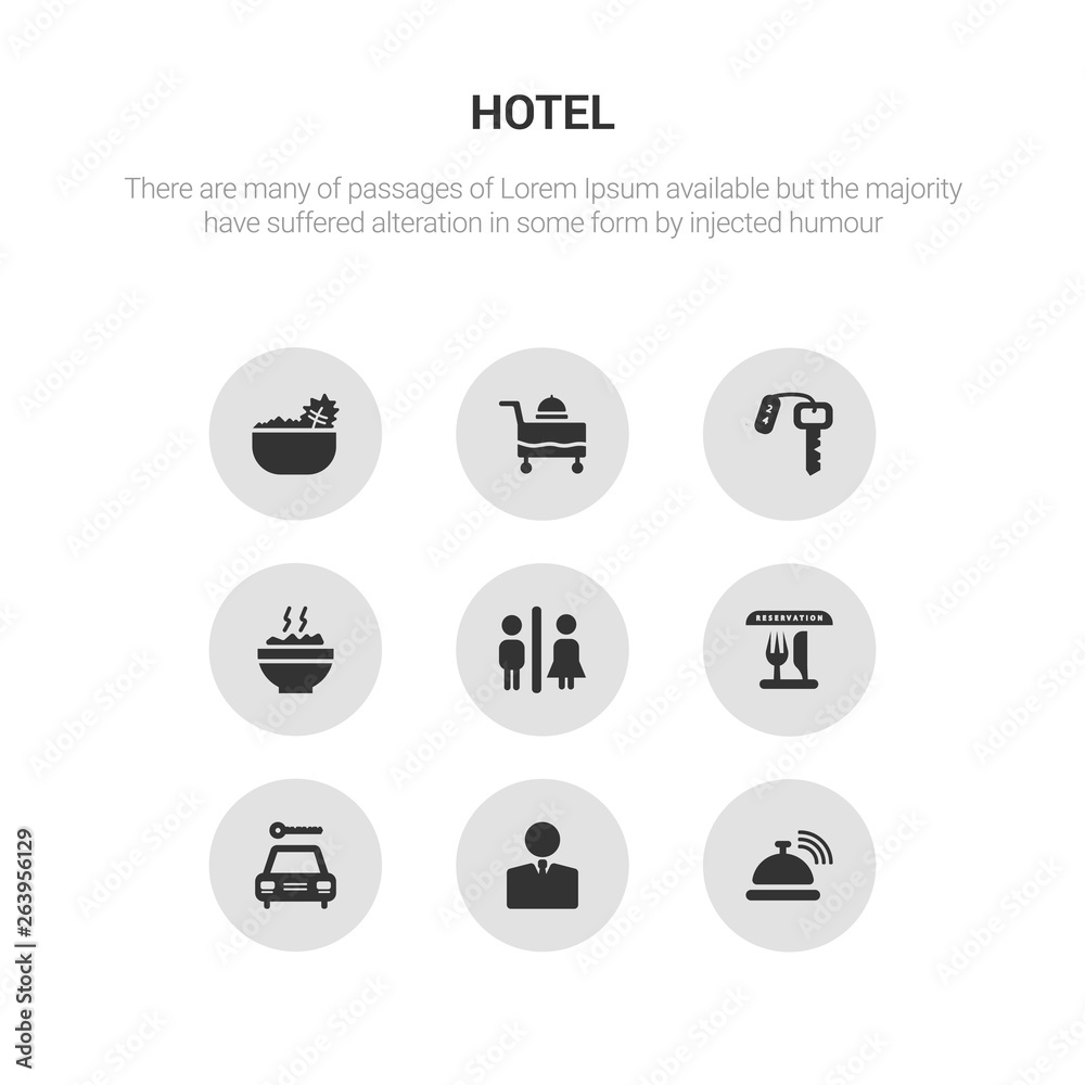 9 round vector icons such as reception bell, receptionist, rent a car, reservation, restroom contains rice, room key, room service, salad. reception bell, receptionist, icon3_, gray hotel icons 9 round vector icons such as reception bell, receptionist, rent a car, reservation, restroom contains rice, room key, room service, salad. reception bell, receptionist, icon3_, gray hotel icons