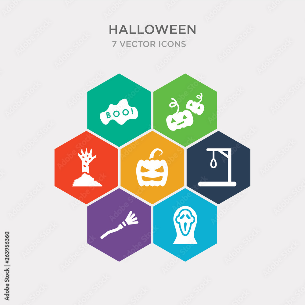 simple set of facial mask, magic broom, gallows, pumpkin lantern icons, contains such as icons zombie hand, pumpkins lantern, boo and more. 64x64 pixel perfect. infographics vector
