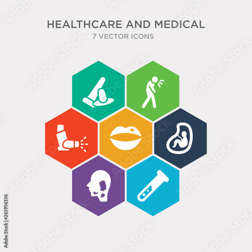 simple set of blood cell, salivary glands, embryo, lip icons, contains such as icons inhaler, abdominal thrusts, condoms and more. 64x64 pixel perfect. infographics vector