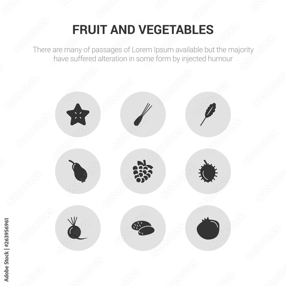 9 round vector icons such as pomegranate, potato, radish, rambutan, raspberry contains rose apple, spinach, spring onion, star fruit. pomegranate, potato, icon3_, gray fruit and vegetables icons 9 round vector icons such as pomegranate, potato, radish, rambutan, raspberry contains rose apple, spinach, spring onion, star fruit. pomegranate, potato, icon3_, gray fruit and vegetables icons