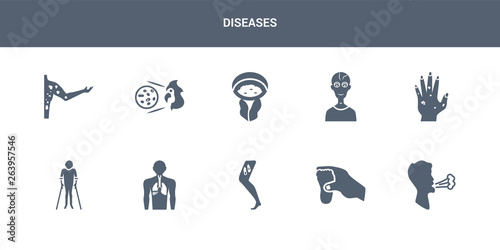 10 diseases vector icons such as osteoporosis, otitis, overweight and obesity, palindromic rheumatism, parasites äóñ scabies contains paratyphoid fever, parkinson's disease, pelvic inflammatory