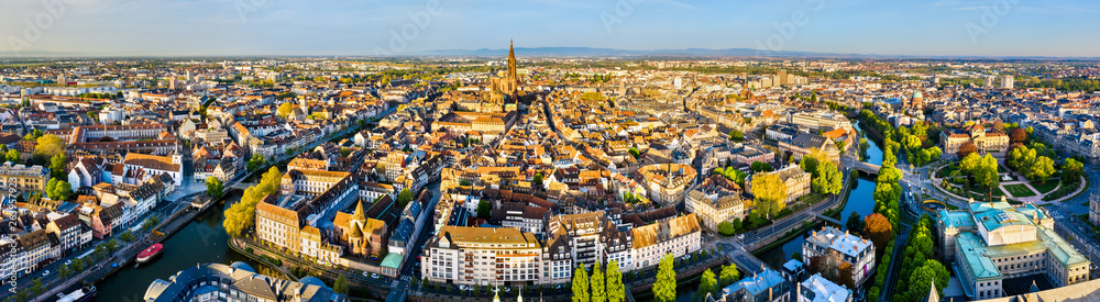 Aerial panorama of the Grande Ile in Strasbourg, France