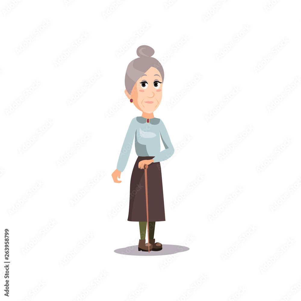 Cute fashion old woman with brown skirt stay