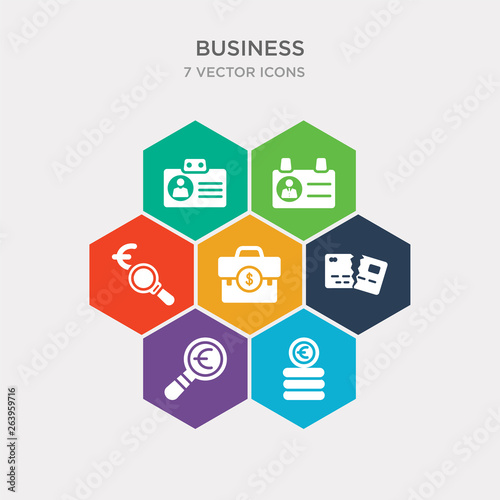 simple set of euro coins stack, euro under magnifying glass search, broken cit card, dollars suitcase for business icons, contains such as icons euro under magnifier, personal card of contact data,