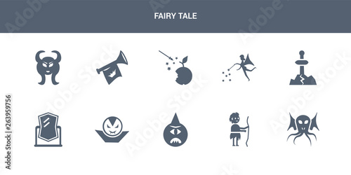 10 fairy tale vector icons such as cthulhu, curupira, cyclops, dracula, enchanted mirror contains excalibur, fairy, fairy tale, fanfare, faun. tale icons