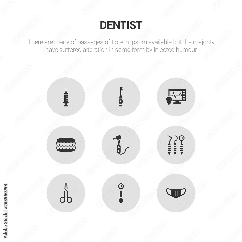 9 round vector icons such as dentist mask, dentist mirror, dentist scissors, tools, dentists drill tool contains denture, ekg monitor, electric toothbrush, empty syringe. mask, mirror, icon3_, gray 9 round vector icons such as dentist mask, dentist mirror, dentist scissors, tools, dentists drill tool contains denture, ekg monitor, electric toothbrush, empty syringe. mask, mirror, icon3_, gray