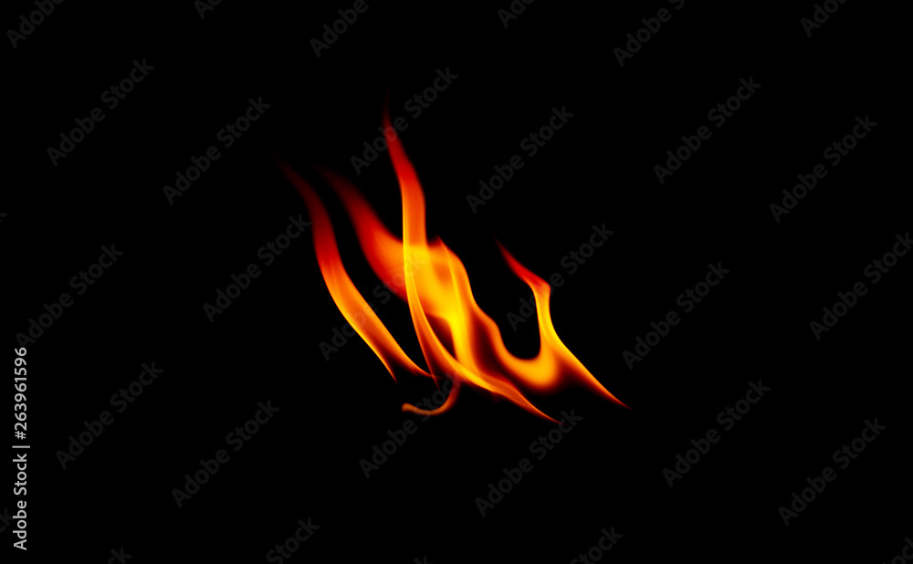 Fire flames isolated on black background.