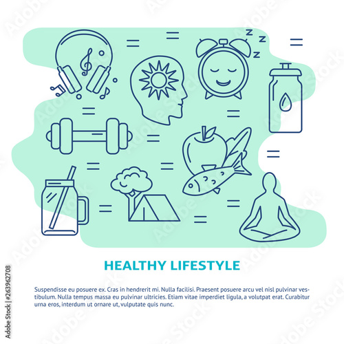 Healthy lifestyle concept banner in line style