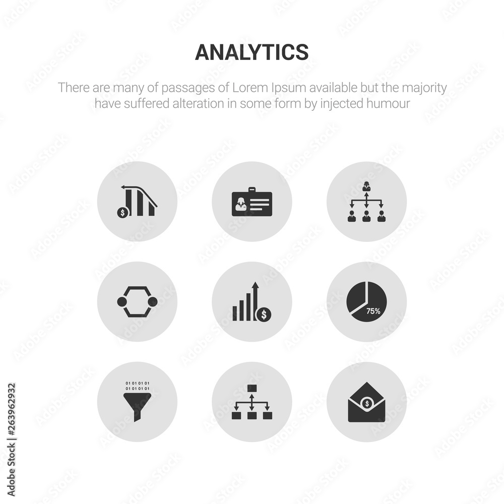 9 round vector icons such as email analytics, flow chart, funneling data, graph pie, growth contains hexagonal interconnections, hierarchy, id card, increasing stocks. email analytics, flow chart, 9 round vector icons such as email analytics, flow chart, funneling data, graph pie, growth contains hexagonal interconnections, hierarchy, id card, increasing stocks. email analytics, flow chart,