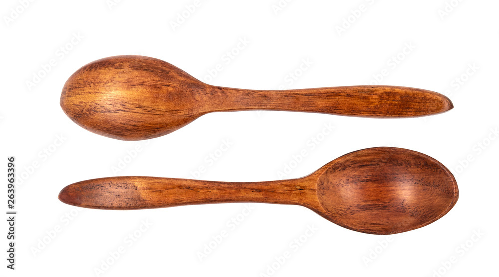 Empty wooden spoons isolated on white background, close up Empty wooden spoons isolated on white background, close up