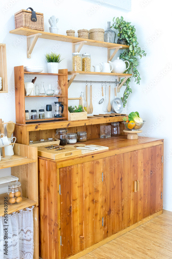 Fototapeta premium interior of kitchen brown retro desk