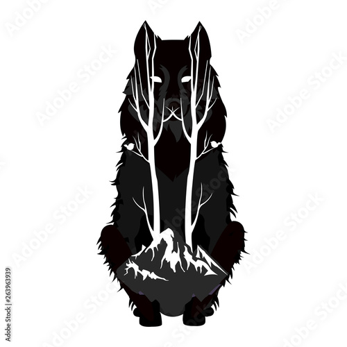 Modern art wolf with tree and mountain and snow or animal logo1.jpg