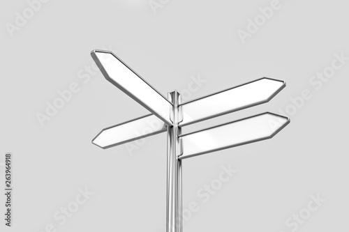 Blank white Road Signs Mock-up on soft gray background.3D rendering