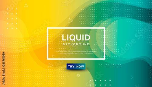 Modern blue and orange gradient dynamic background. Geometric fluid with halftone shape composition. Colorful liquid backdrop.