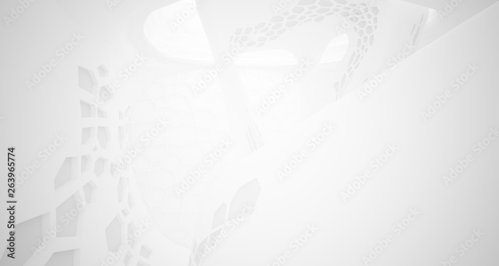 Abstract white parametric interior with window. 3D illustration and rendering. Abstract white parametric interior with window. 3D illustration and rendering.