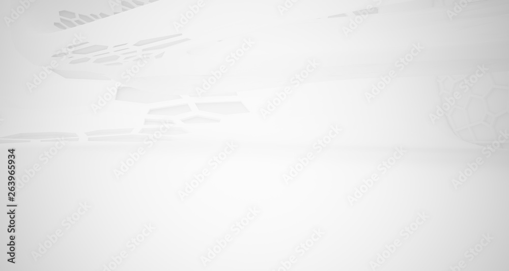 Obraz premium Abstract white parametric interior with window. 3D illustration and rendering.