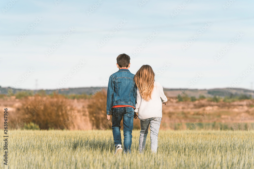 kids walking in countryside