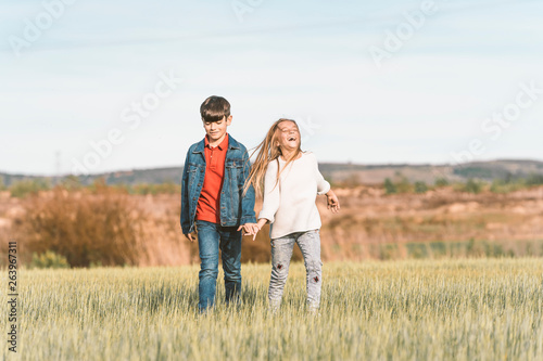 kids walking in countryside