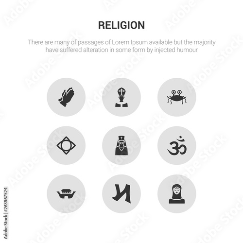 9 round vector icons such as muslim, nihilism, noah ark, om, orthodox contains paganism, pastafarianism, pope, pray. muslim, nihilism, icon3_, gray religion icons