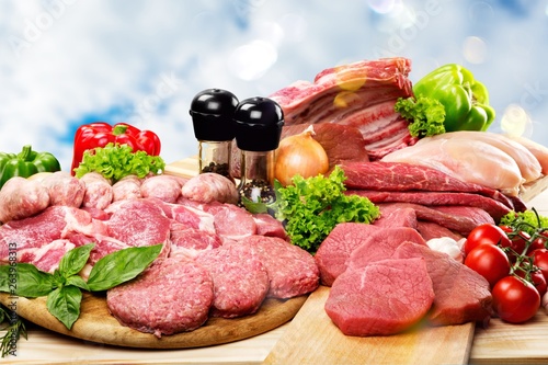 Fresh Raw Meat Background with vegetables