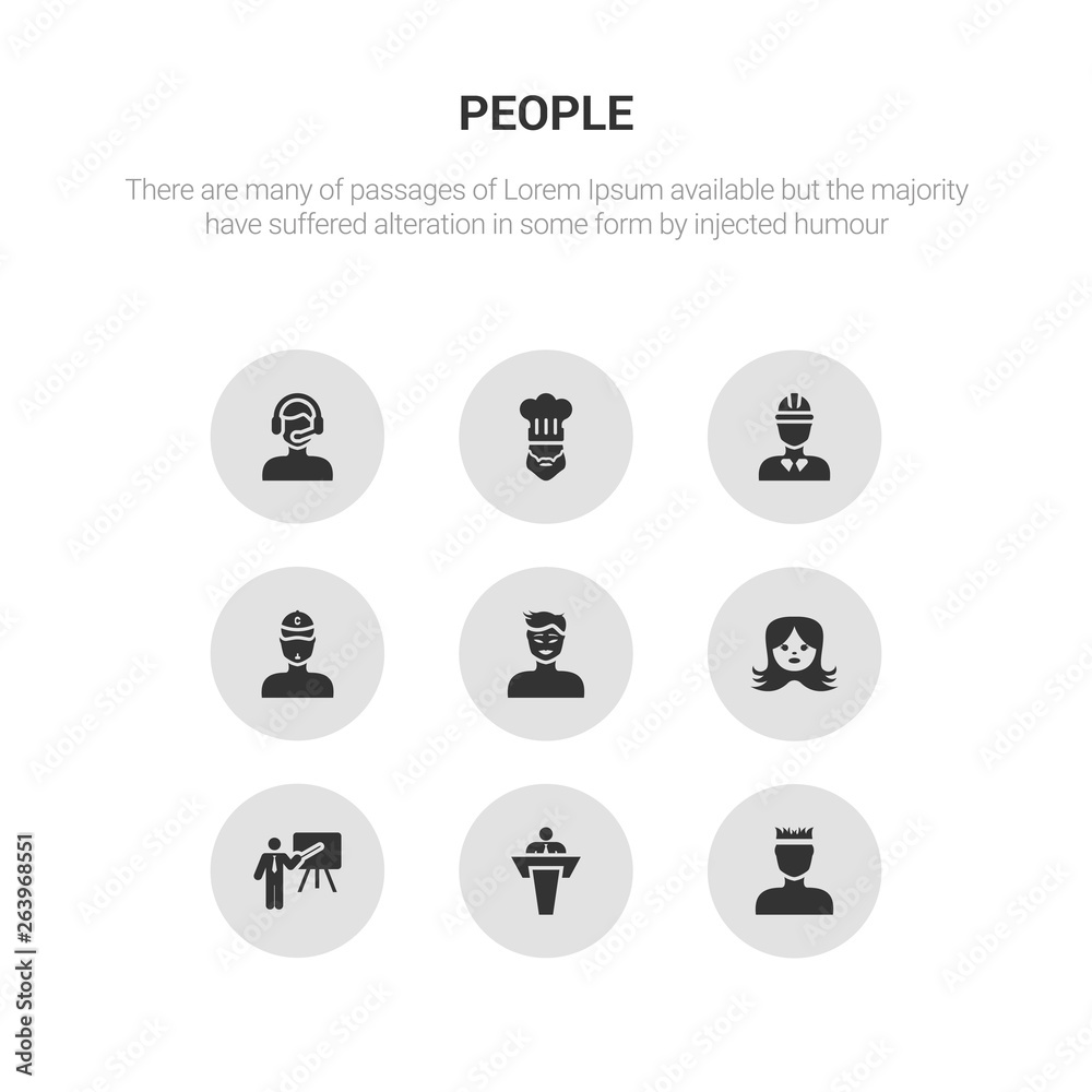 9 round vector icons such as boy with headband, businessman giving a lecture, businessmen disussing, child face, chinese face contains coach face, construction worker, cook customer help worker. boy 9 round vector icons such as boy with headband, businessman giving a lecture, businessmen disussing, child face, chinese face contains coach face, construction worker, cook customer help worker. boy