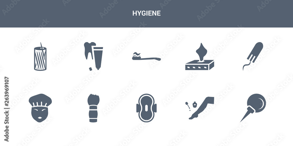 10 hygiene vector icons such as nasal aspirator, pedicure, sanitary napkin, shaving brush, shower cap contains tampon, tissue, tooth brush, tooth paste, toothpick. hygiene icons 10 hygiene vector icons such as nasal aspirator, pedicure, sanitary napkin, shaving brush, shower cap contains tampon, tissue, tooth brush, tooth paste, toothpick. hygiene icons
