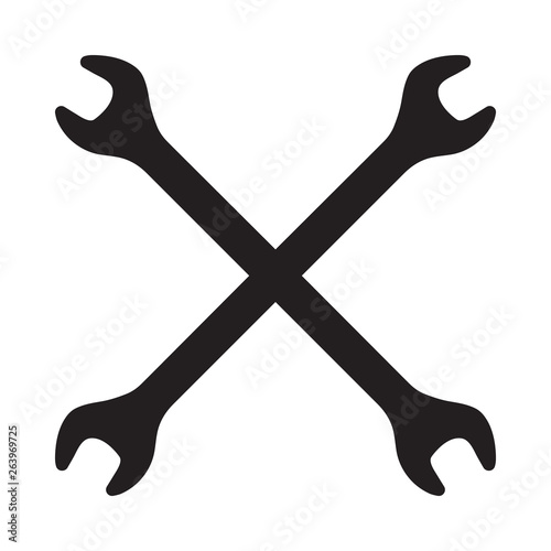 Silhouette icon of crossed wrenches. Workshop, mechanic, repair service logo template. Clean and modern vector illustration.