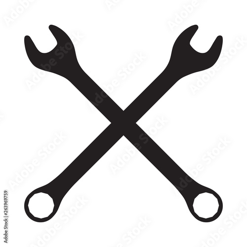 Silhouette icon of crossed wrenches. Workshop, repair service logo template. Clean and modern vector illustration.