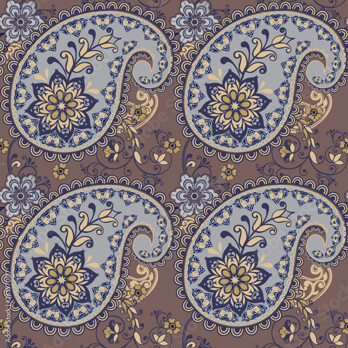 Paisley vector seamless pattern. Fantastic flower  leaves. Textile bohemian print.