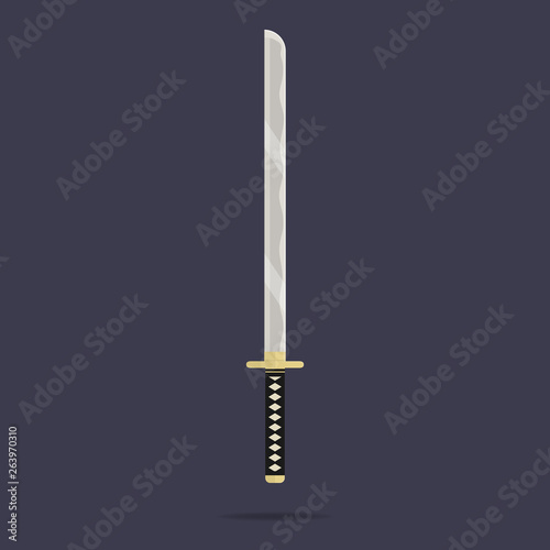Katana sword icon. Samurai weapon. Ninja equipment. Cartoon style. Clean and modern vector illustration for design, web.
