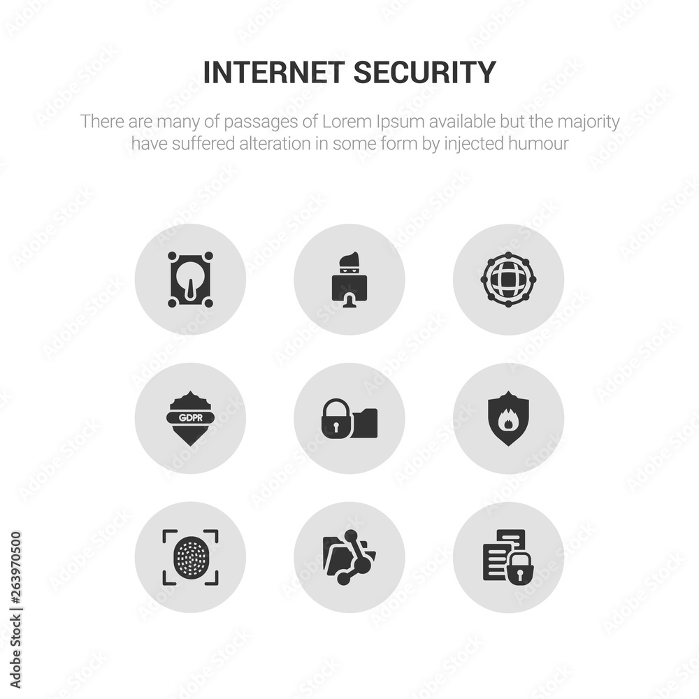 9 round vector icons such as file security, file sharing, fingerprint scan, firewall, folder security contains gdpr shield, global network, hacker, hard disc. file security, sharing, icon3_, gray 9 round vector icons such as file security, file sharing, fingerprint scan, firewall, folder security contains gdpr shield, global network, hacker, hard disc. file security, sharing, icon3_, gray