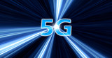 Creative glowing 5G backdrop. Mobile internet concept. 3D Rendering.  5G loop