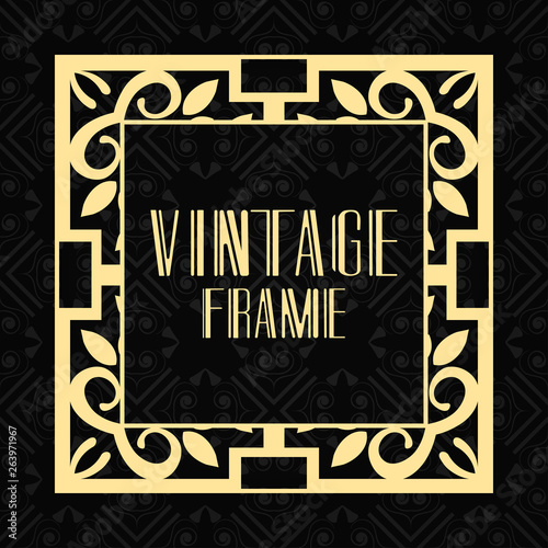 Modern art deco frame. Vintage ornamental border. Design a template for invitations, leaflets, greeting cards and packaging of luxury products. Retro luxury background. Vector illustration