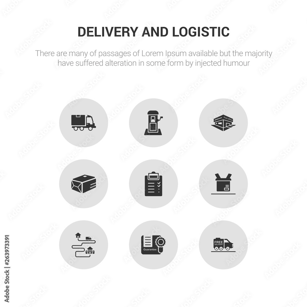 9 round vector icons such as free delivery, guarantee, moving, open box, order contains package, post office, postbox, shipping. free delivery, guarantee, icon3_, gray delivery and logistic icons 9 round vector icons such as free delivery, guarantee, moving, open box, order contains package, post office, postbox, shipping. free delivery, guarantee, icon3_, gray delivery and logistic icons