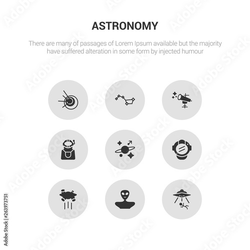 9 round vector icons such as abduction, alien, asteroid, astranaut helmet, astrology contains astronaut, astronomy, big dipper, black hole. abduction, alien, icon3_, gray astronomy icons