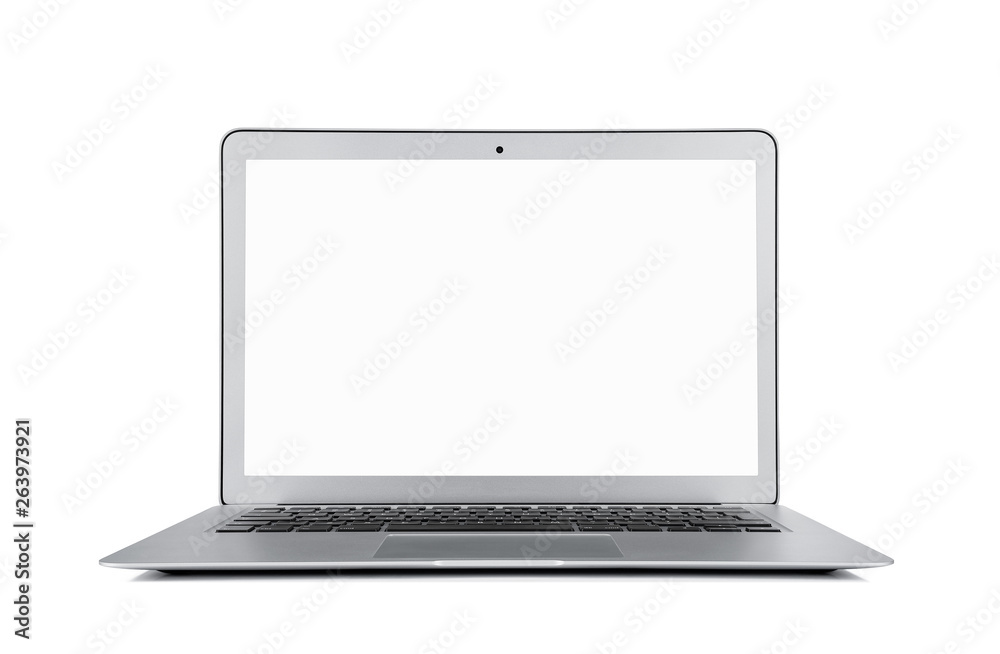 Blank modern laptop isolated on white background with clipping path for the screen Blank modern laptop isolated on white background with clipping path for the screen