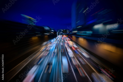 busy highway traffic at night