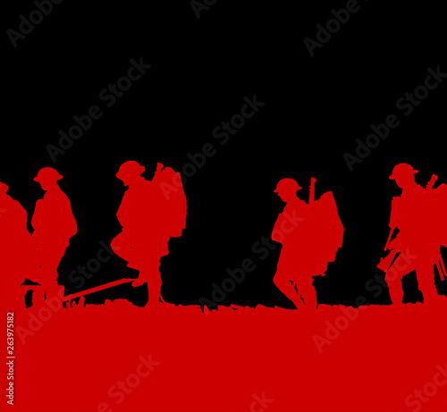 Outline of WWI soldiers walking