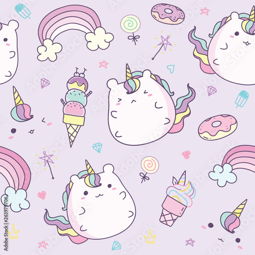 Cute unicorn pattern seamless horizontal in pastel color. Kawaii unicorn  background for kid Векторный объект Stock | Adobe Stock